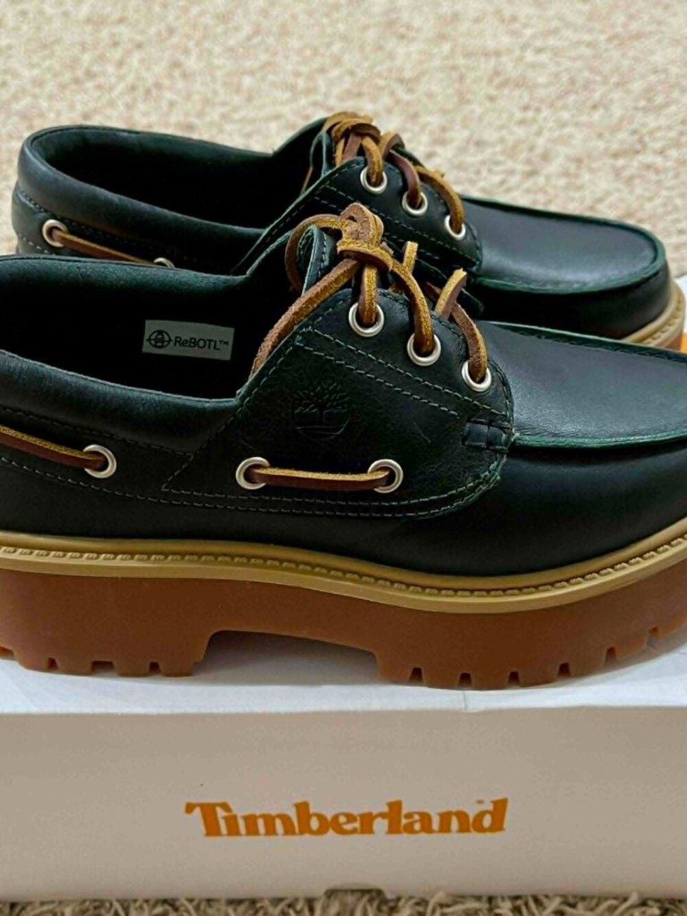 Timberland Women's Stone Street Premium Platform Boat Shoes Dark Green, Size 7.5